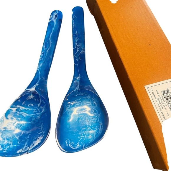 Godinger Radiant Resin Blue Salad Servers Ocean NEW In Box - Picture 3 of 14
